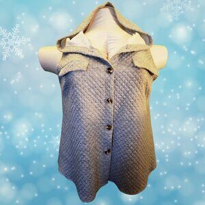 SHEIN Curve Quilted Hooded Vest 2XL | Gray Button Front Cozy Layering Piece